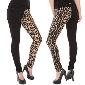 Half black half leopard skinny jeans